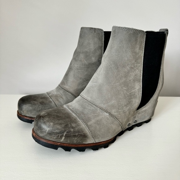 Sorel Lea Wedge Boots Dark Gray Pull-On Waterproof Leather Winter Shoe 11 - Picture 5 of 15